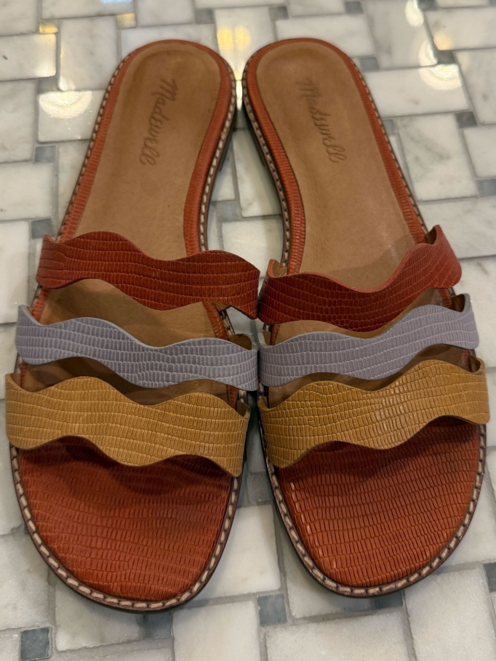 Madewell Leather Wavy Strap Slide Sandals Multicolor Size 8